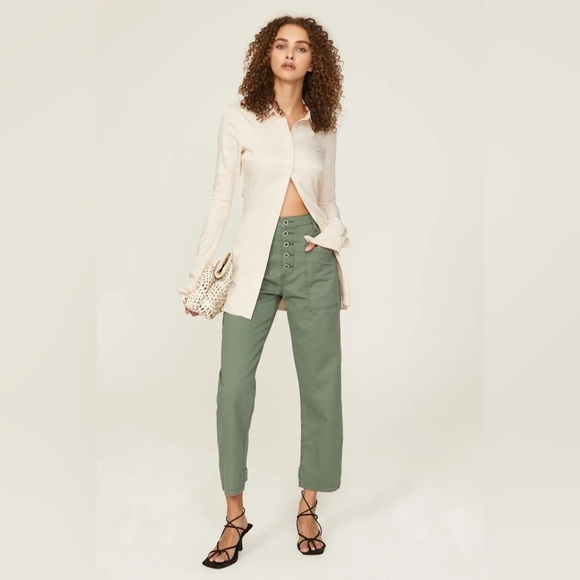 Pistola Tammy High Rise Trouser Utilitarian Button Fly Pants Colonel Army Green - Picture 1 of 15